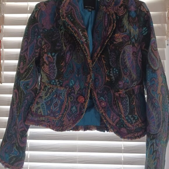 The Limited Paisley Tapestry Wool Blazer Jacket Sz2 Fringe Y2K Grunge Fairy - Picture 6 of 7